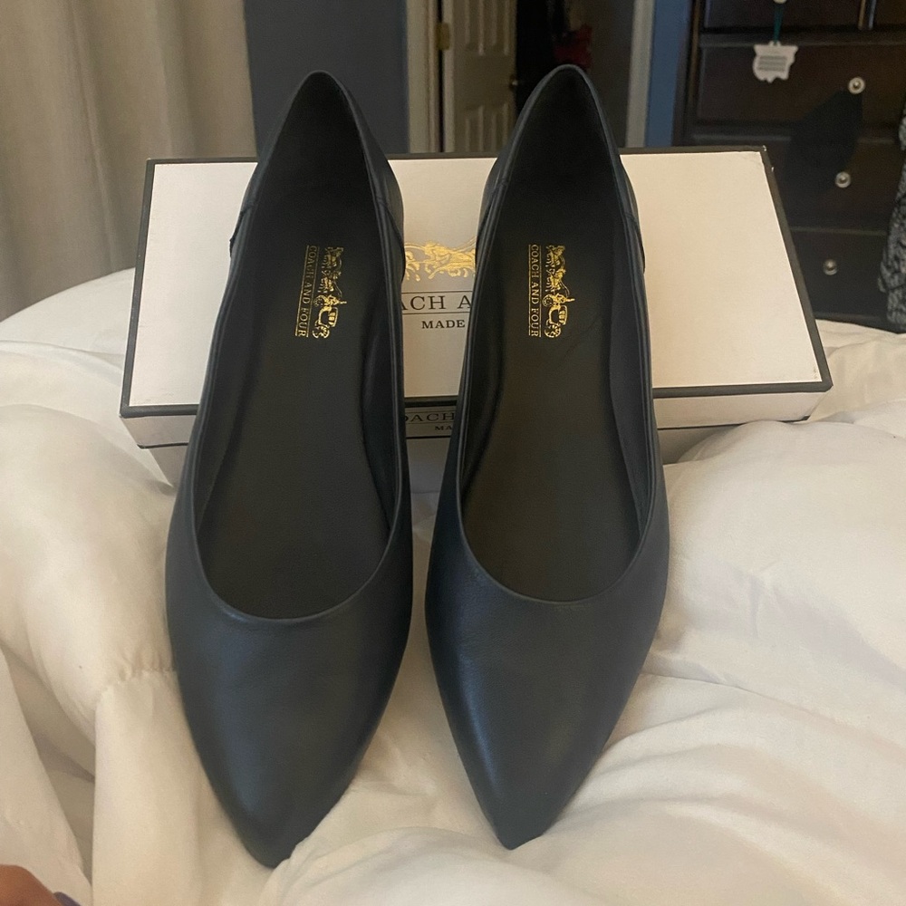 Navy Blue Leather Women's Flats